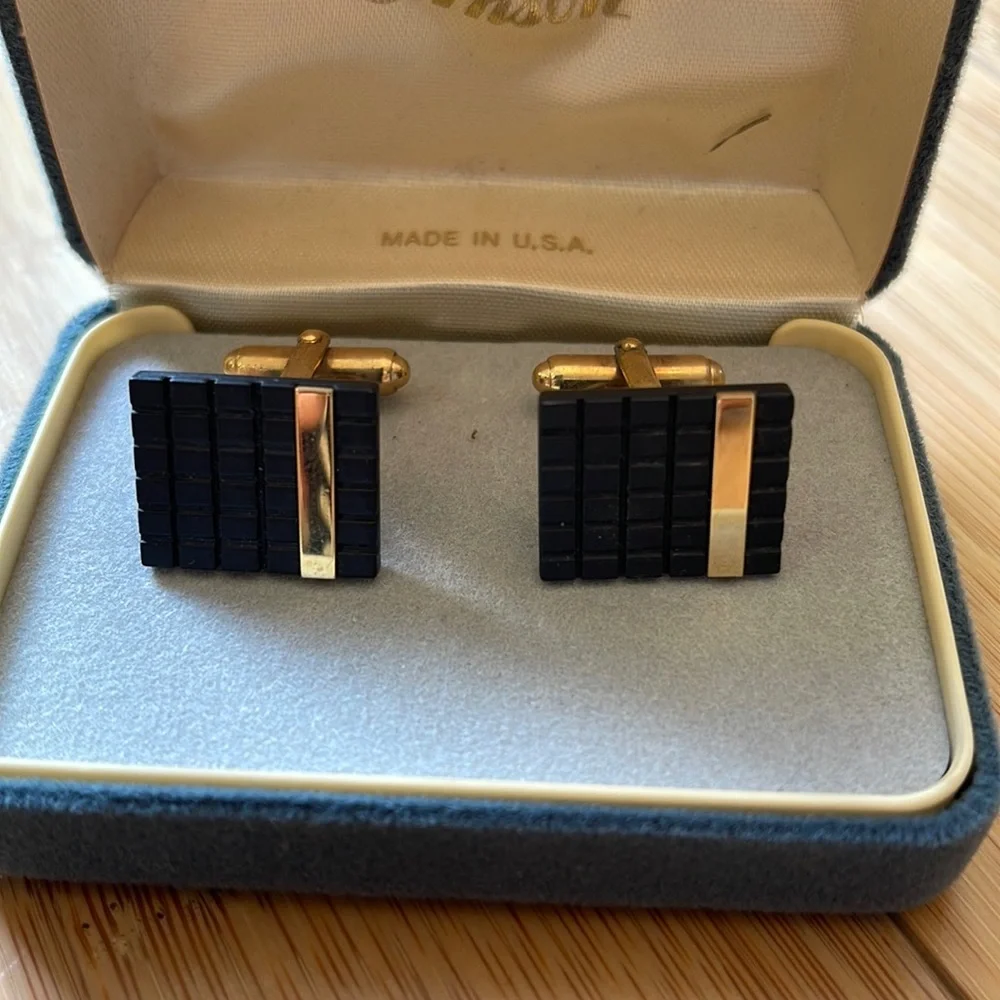 Vintage Men’s Gold/Black Fancy Cufflinks Jewerly square cufflinks